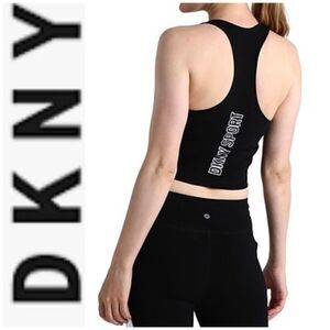 DKNY SPORT - MWT - L Sz XL Racerback Metallic Logo Cropped Tee in Black